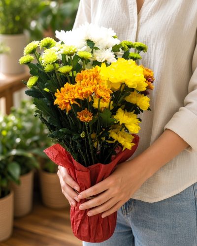 Chrysanthemum Charm – Mixed Mums in Vase