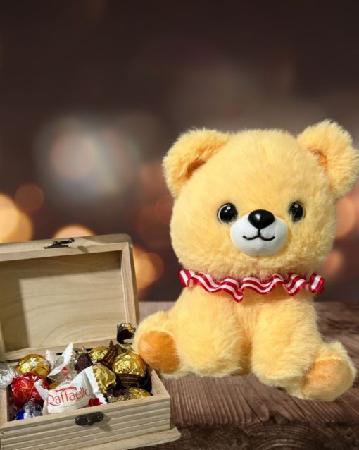 A Teddy Bear & A Wooden Box of Chocolates