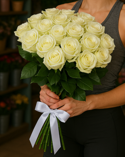 Pure Grace Hand-Tie White Roses Bouquet