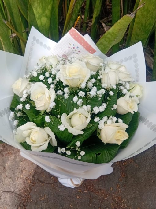 Classic White Roses Bouquet - Image 3