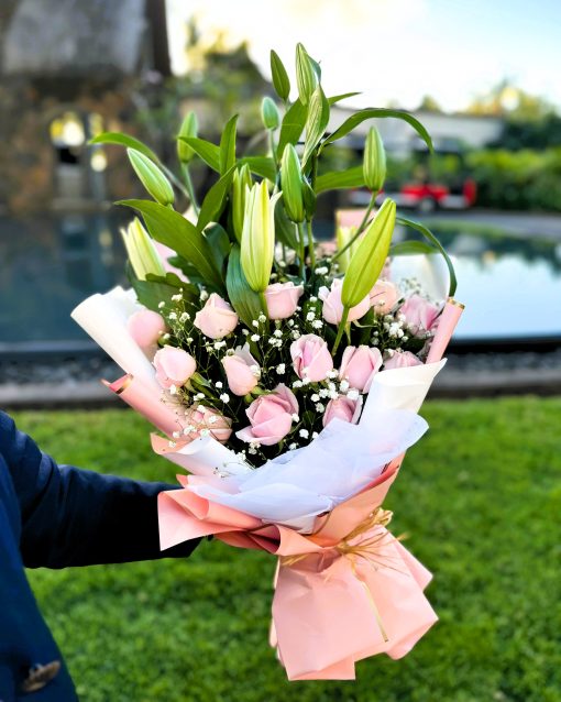 Blushing Grace - Roses & Lilies Bouquet
