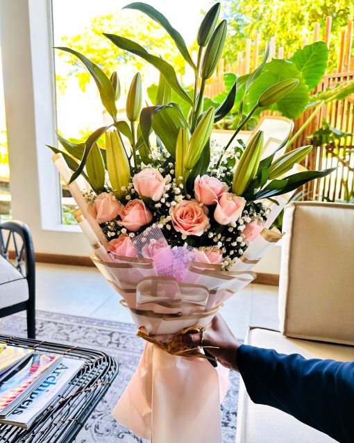 Blushing Grace - Roses & Lilies Bouquet - Image 3