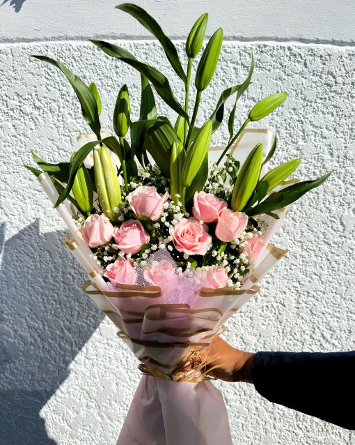 Blushing Grace - Roses & Lilies Bouquet - Image 4