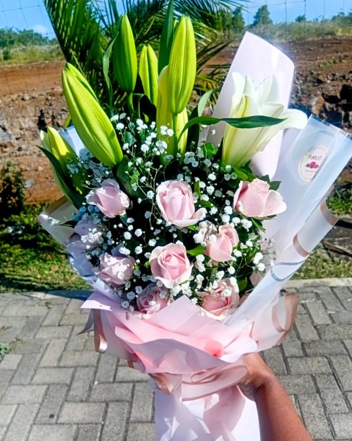 Blushing Grace - Roses & Lilies Bouquet - Image 5