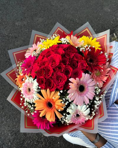 Heartbeat Radiance Gerberas & Red Roses Bouquet